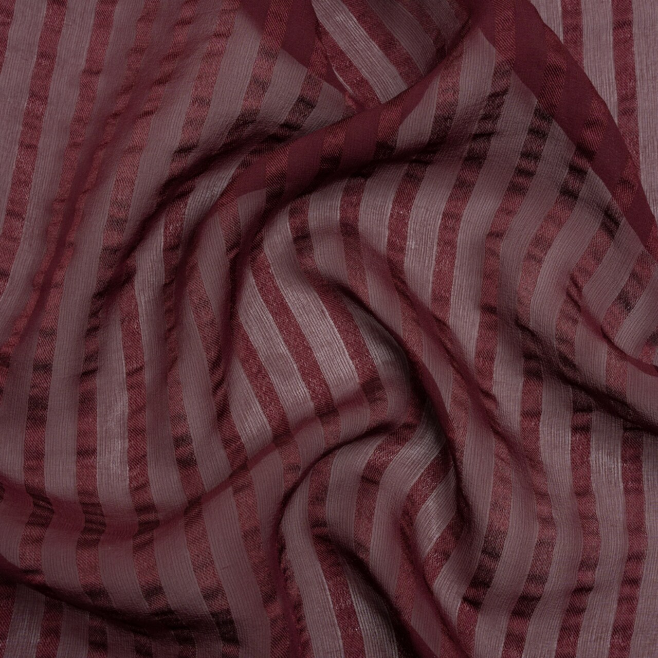 1 Yard Burgundy Twill Burnout Striped Silk Georgette Fabric for Elegant Apparel 53 Inch Width